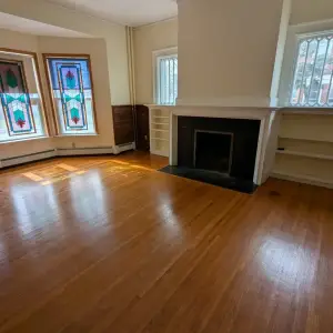 Built-in bookcases around the fireplace